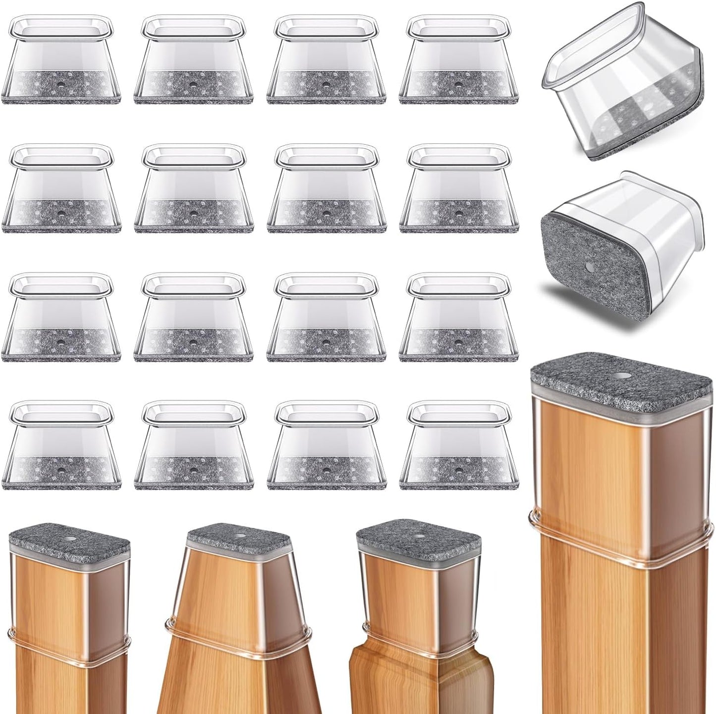 24 Pcs Chair Leg Floor Protectors Rectangle, Silicone Felt Furniture Leg Pads Caps Covers for Hardwood Floors (Fit Perimeter 3-3/4" to 4-7/8")