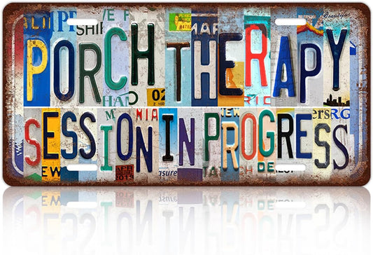 Vintage Porch License Plate Wall Decor Porch Therapy Session In Progress Metal Tin Sign 12 x 6 Inches