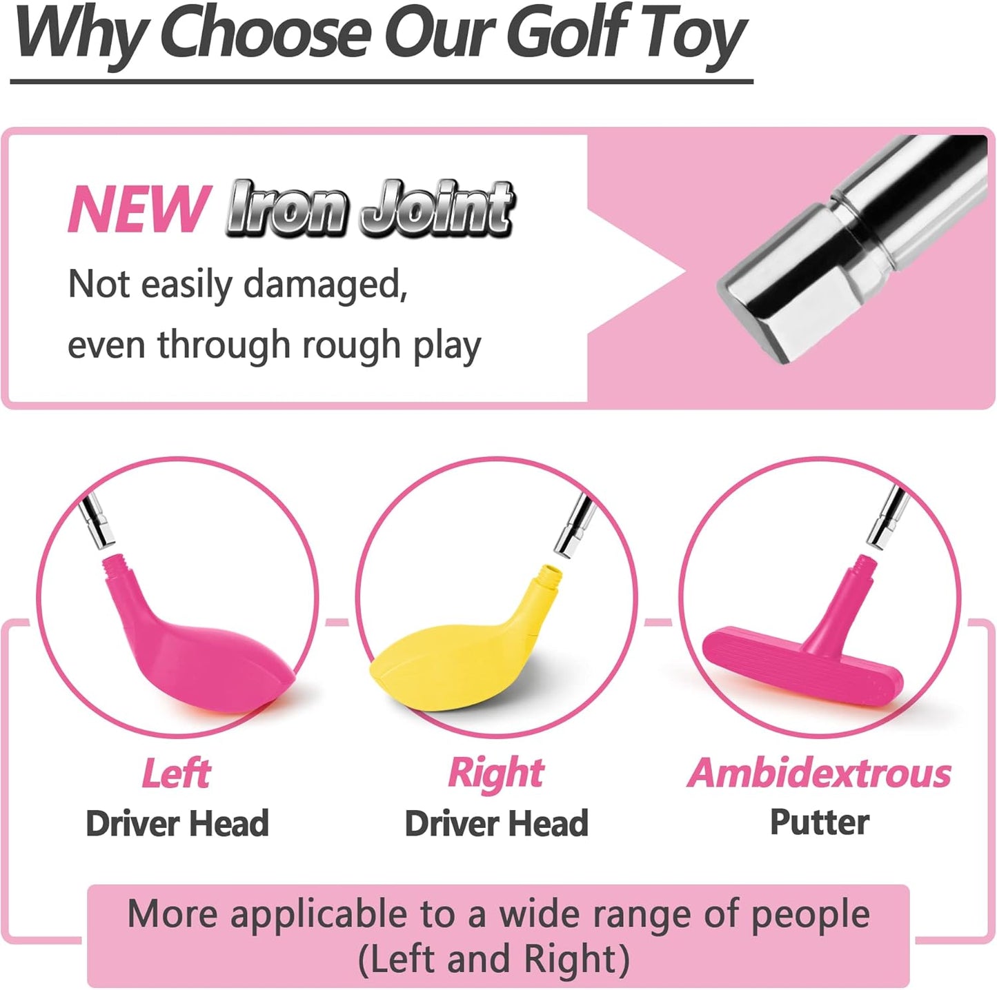 iPlay, iLearn Girls Pink Golf Toys Set W/Left & Right Club Head, Kids Outdoor Sport Toy Age 3-5, Toddler Indoor Golf Ball Game, Child Active Exercise Yard Play Birthday Gifts for 4 6 7 8 Year Olds Boy