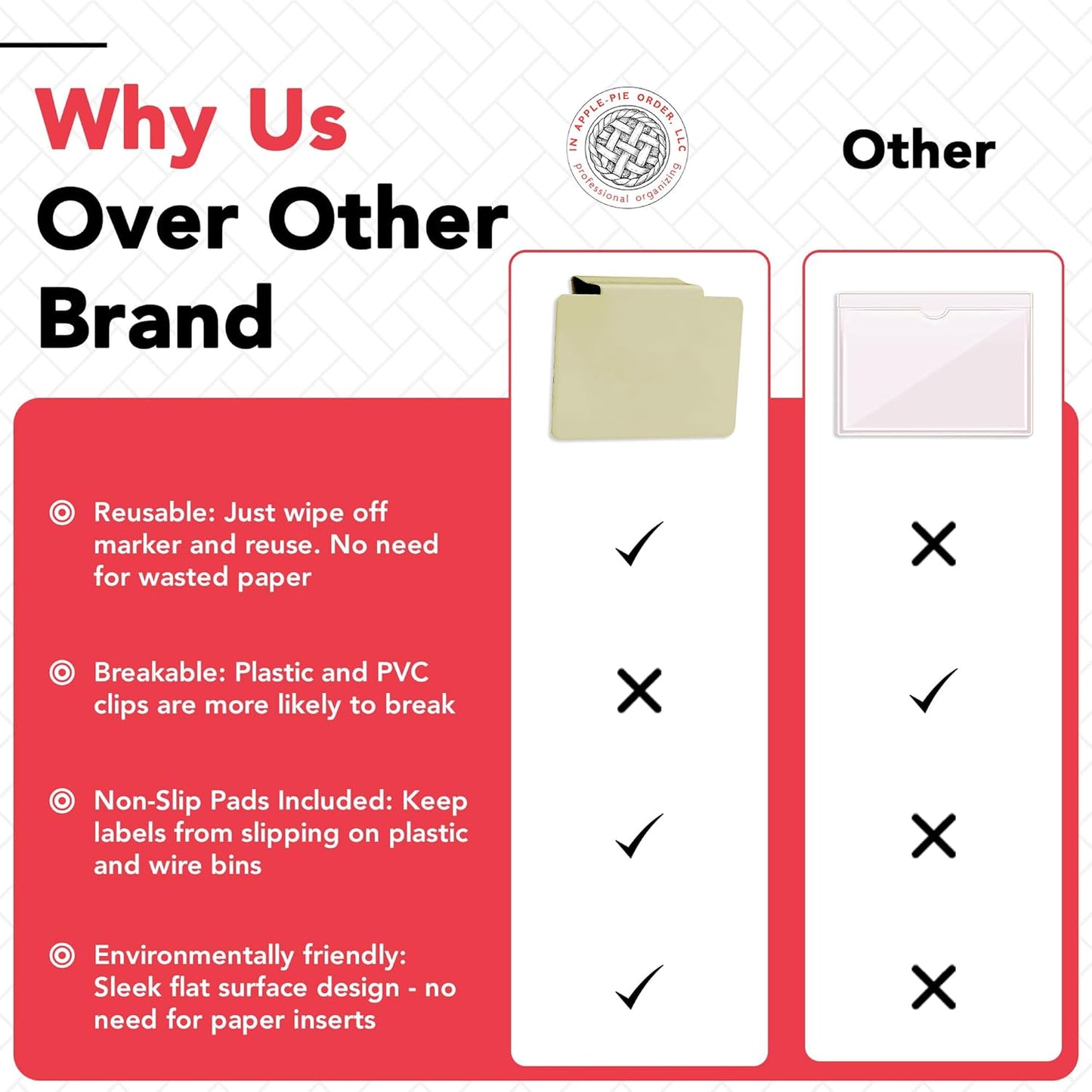 Labels for Storage Bins | Metal Storage Bin Clips (2.5” x 3.5”) - Set of 8 Basket Clip On Tags for Storage Bins w/Non-Slip Grip Pads & Dry Erase Marker - Removable Bin Labels for Storage Baskets