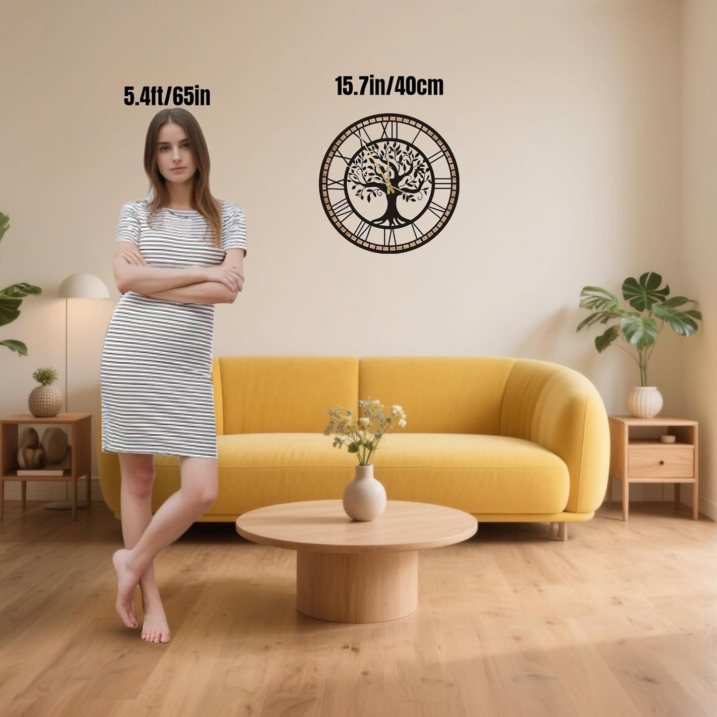 Wall Clocks for Living Room Decor - Tree of Life Big Wall Clock, Quiet and No Ticking Suitable for Wall Decor, Living Room Decoration, Kitchen Decoration (16 in)