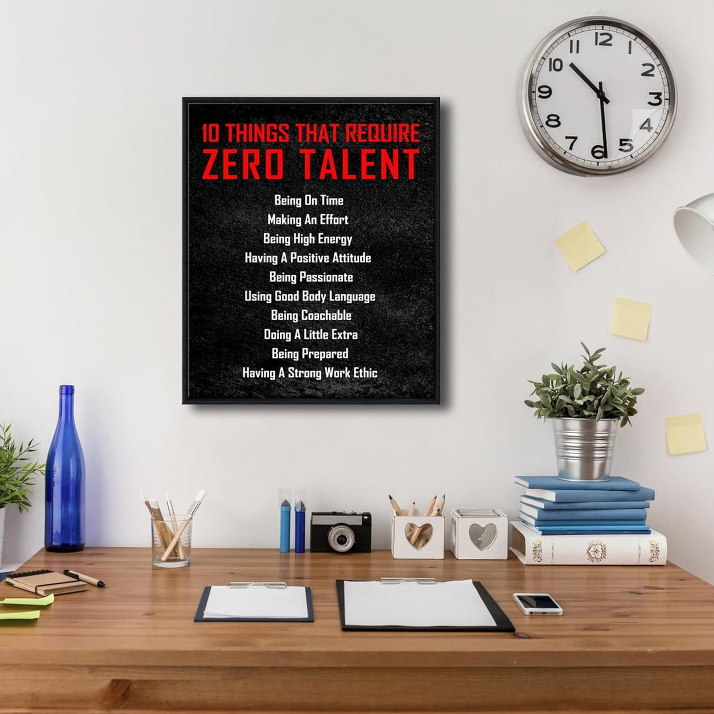 Pyradecor Large Black Framed Wall Art Inspirational Poster Canvas Prints Motivational 10 Things that Require Zero Talent Office Positive Quotes for Classroom Decorations