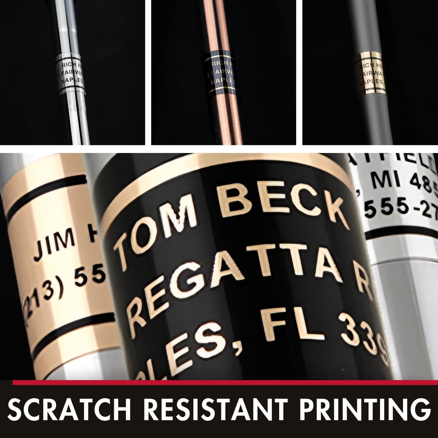 PIN HIGH Personalized Golf Club ID Labels | Weatherproof, Fade Resistant, Laminated Thermal Transfer Labels, Made in The USA, (Free Customization & Shipping), Set of 20, Gold