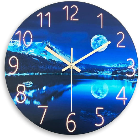 Large Wall Clocks for Living Room Decor Glass 20 Inch Analog Wall Clocks Battery Operated Blue Moon Silent Wall Clock Non Ticking