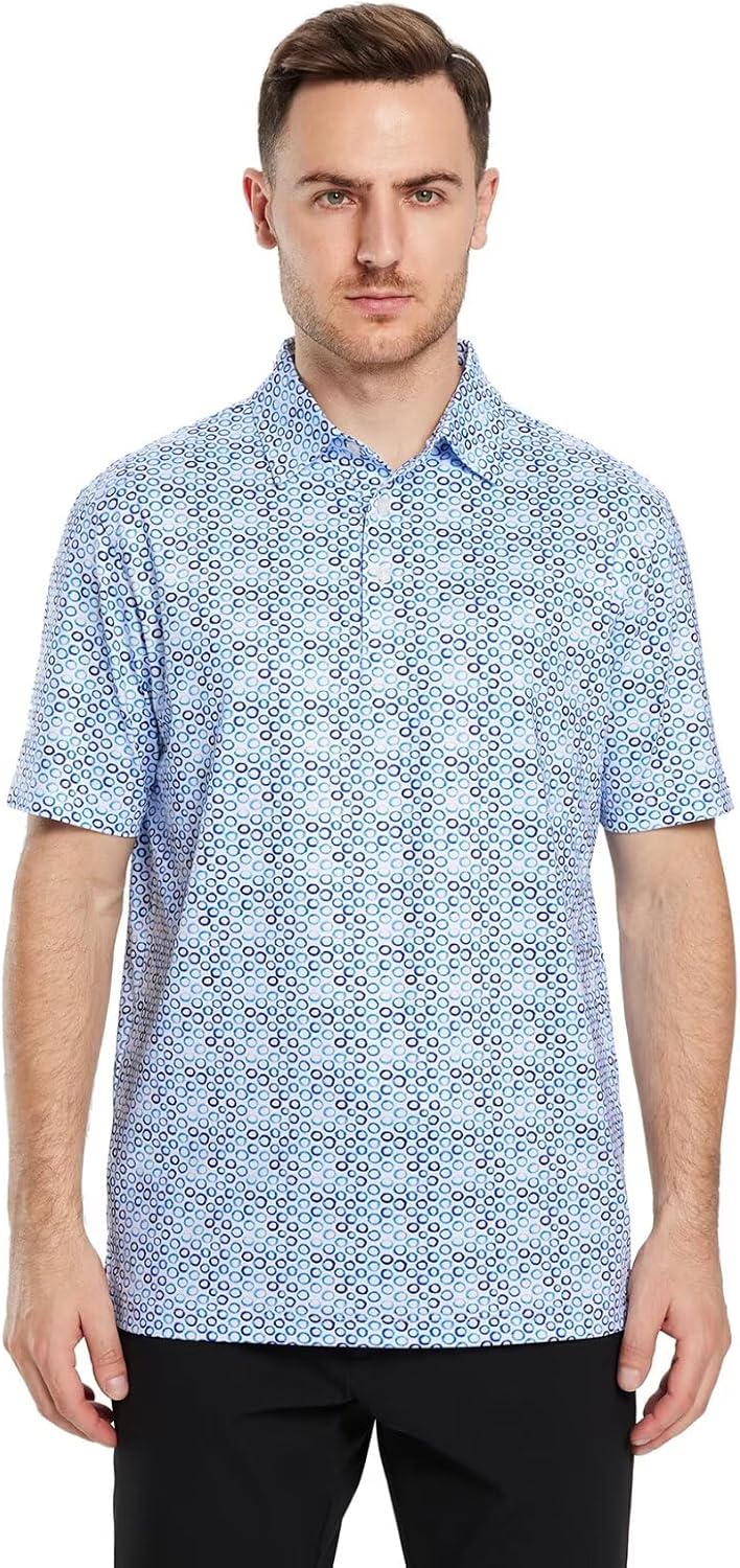 Golf Shirts for Men Dry Fit Short Sleeve Print Performance Moisture Wicking Polo Shirt