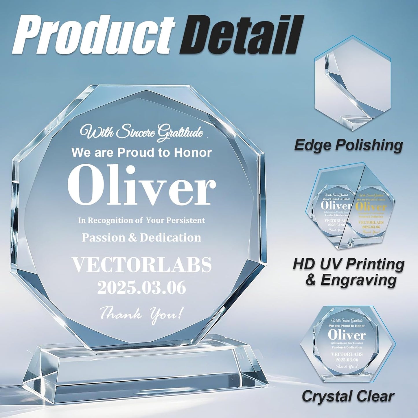Personalized Crystal Trophy - Customizable Trophy Award with Name/Logo/Text for Retirement Plaque Employee Recognition Trophies