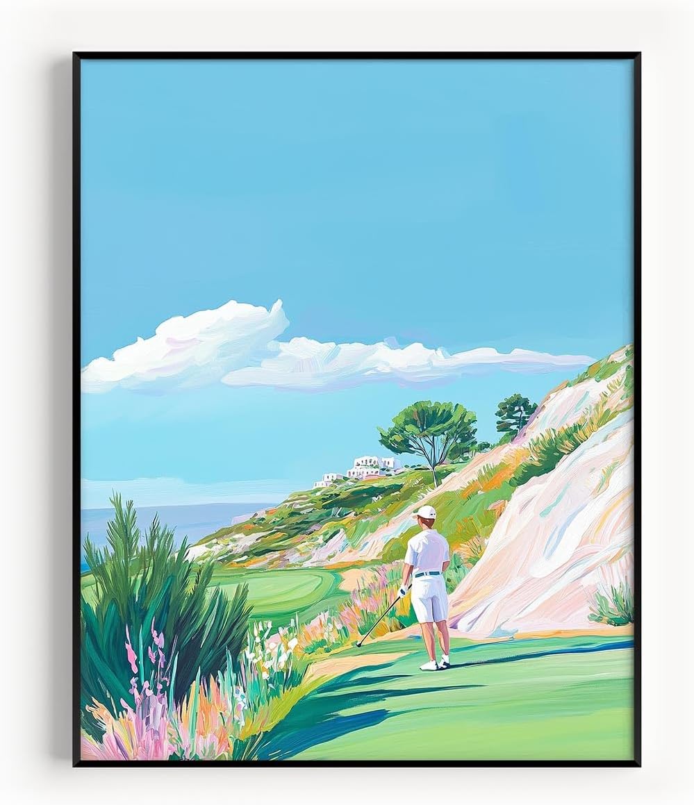 Golf Course Floral Pastel Art Print Posters - Premium Giclee Fine Art Prints - Golf Course Home Decor Posters, Golfer Art Prints for Home and Office Decor - Vintage Aesthetic, Ready to Frame