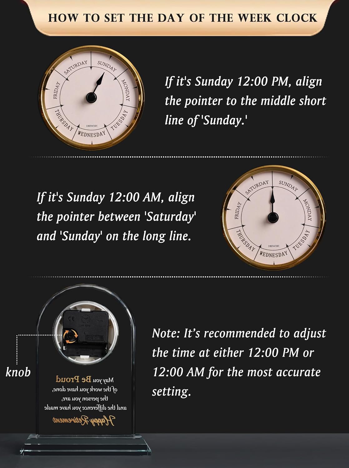 DEEWISH Retirement Gift for Women Men, Days of The Week Desk Clock, Happy Retirement Plaque Gifts for Coworkers Boss, Going Away Gift for Retired Friends, Farewell Presents for Teacher Doctor Nurses