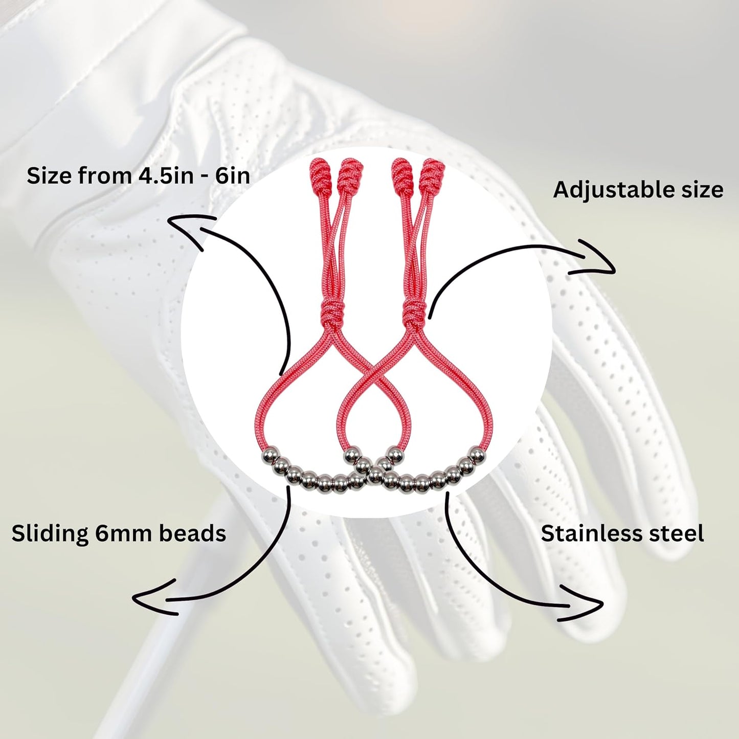 LAMIBEE Pack of 2 Golf Glove Bead Stroke Counter, 10 Stainless Steel Beads Score Counter for Gloves, Stroke Count Resizable Easy to Adjust Golf Round Scoring Tracker Accessory