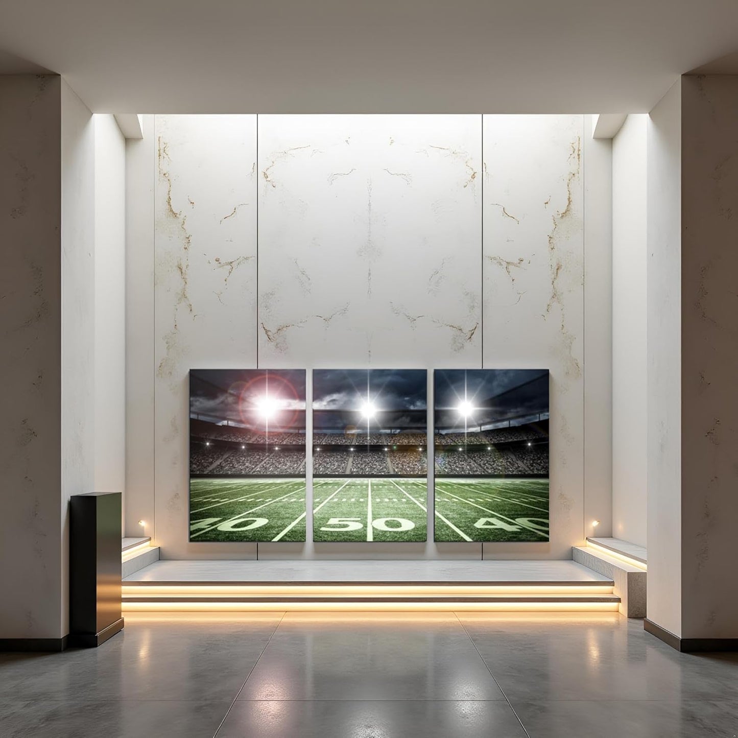 American Football Large Artwork Dorm Kids Room Canvas Wall Art Green Spotlight Rugby Field Match Sport Picture for Boy Bedroom Playroom Wall Décor Framed 16x24inch