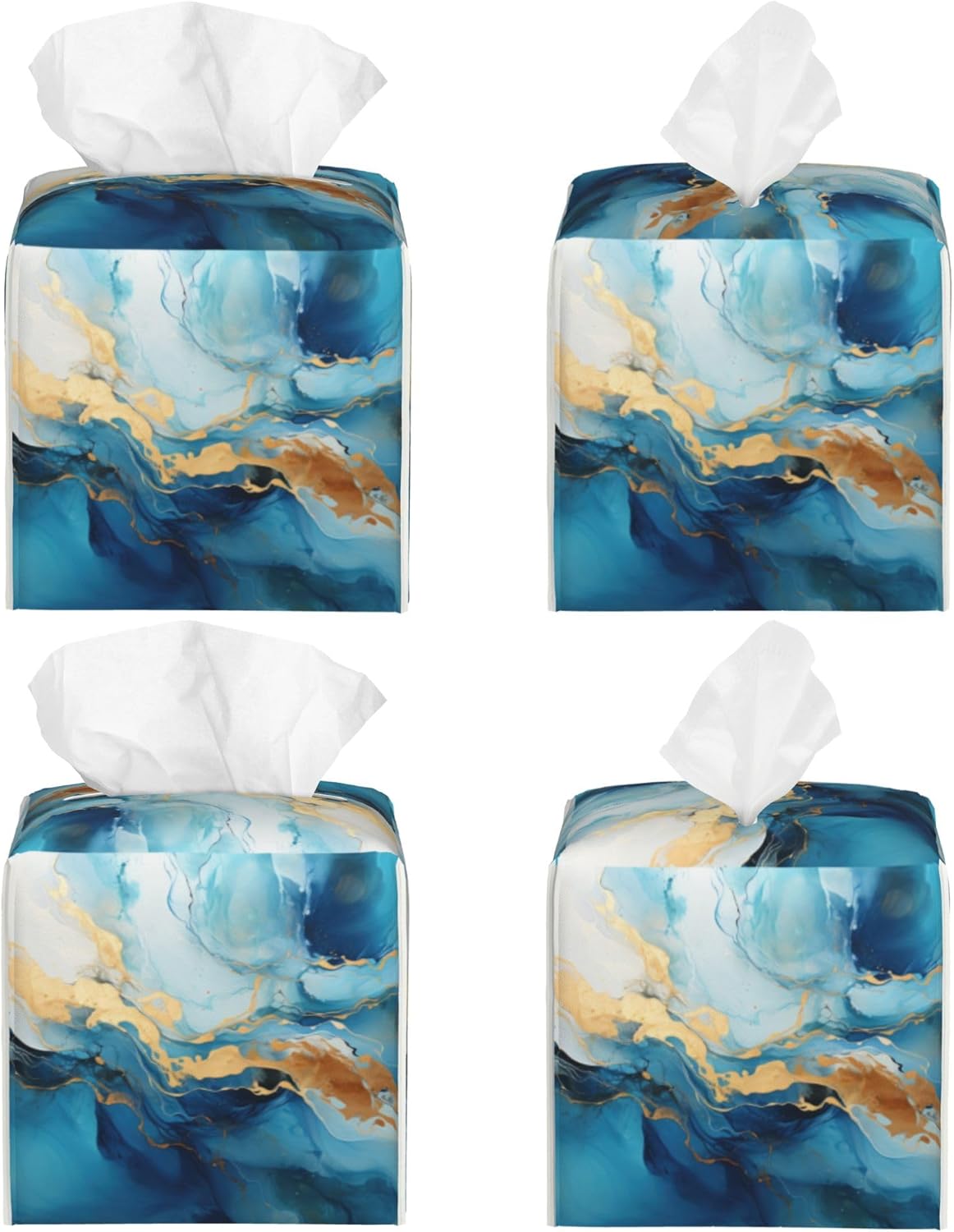 Blue Gold Marble Tissue Box Cover Square,Abstract Liquid Marble Texture Tissue Box Holder Waterproof Leather Facial Paper Organizer Dispenser for Bathroom Home Car Nightstand Vanity Desk