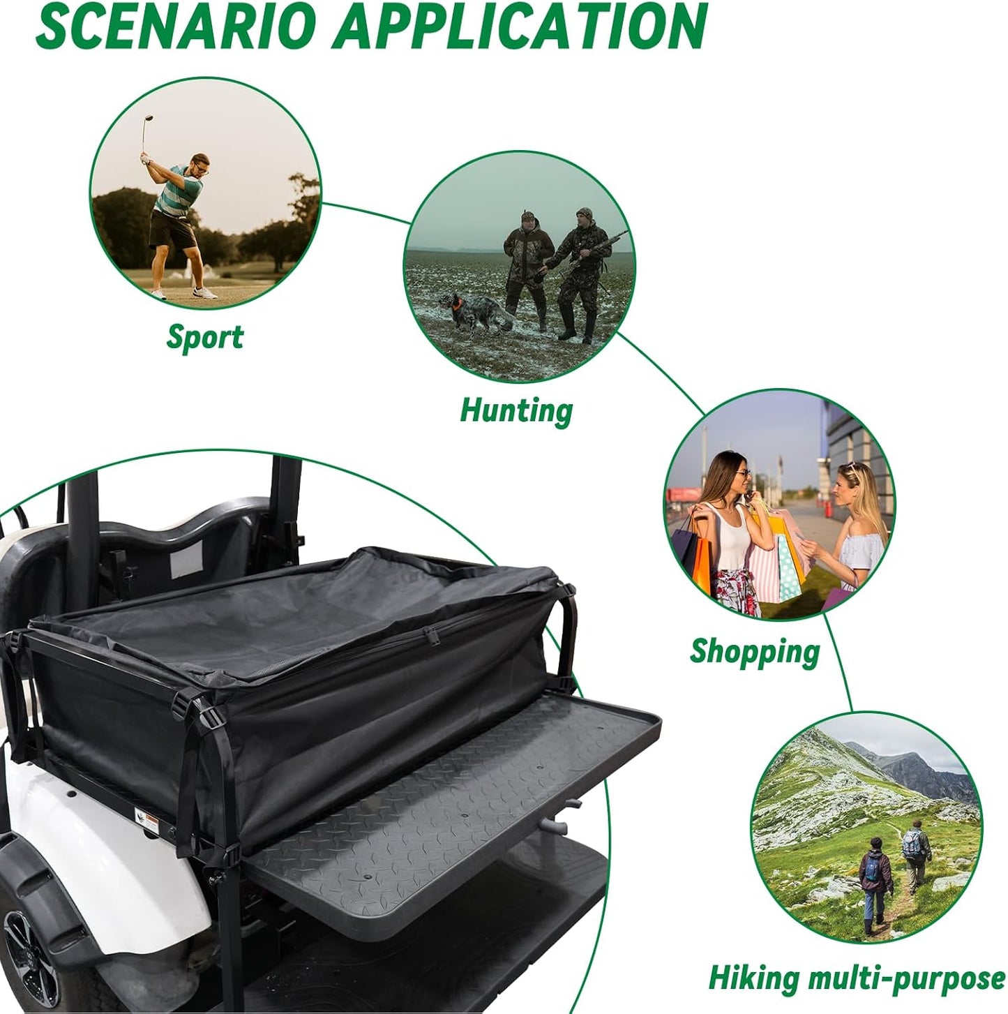 Golf Cart Storage Organizer, Sturdy Golf Cart Trunk Organizer, Collapsible for Yamaha,Club Car, EZGO Golf Cart, Pickup Truck Bed, Van, Adjustable Securing Straps, Foldable Cover Black