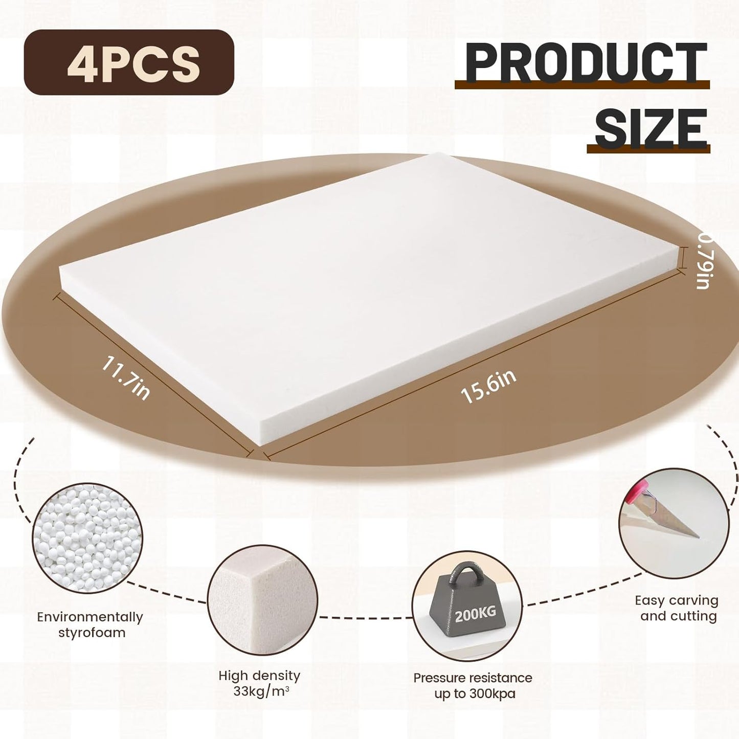 High Density XPS Foam Board,4 Pack 15.6x11.7x0.79in Polystyrene Craft Foam Sheets, Rigid and Easy to Shape,DIY Modeling Art Projects, Party Decoration, Foam Cosplay,Carve, Heat Insulation