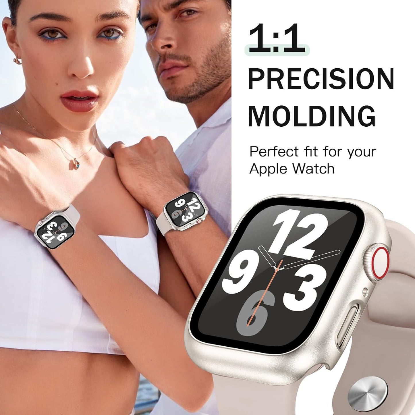 JR.DM 41mm 2 Pack Hard PC Case with HD Tempered Glass Screen Protector for Apple Watch Series 9/8/7, Slim Guard Bumper Full Coverage Protective Anti-Scratch Face Cover for iWatch, Starlight+ Clear