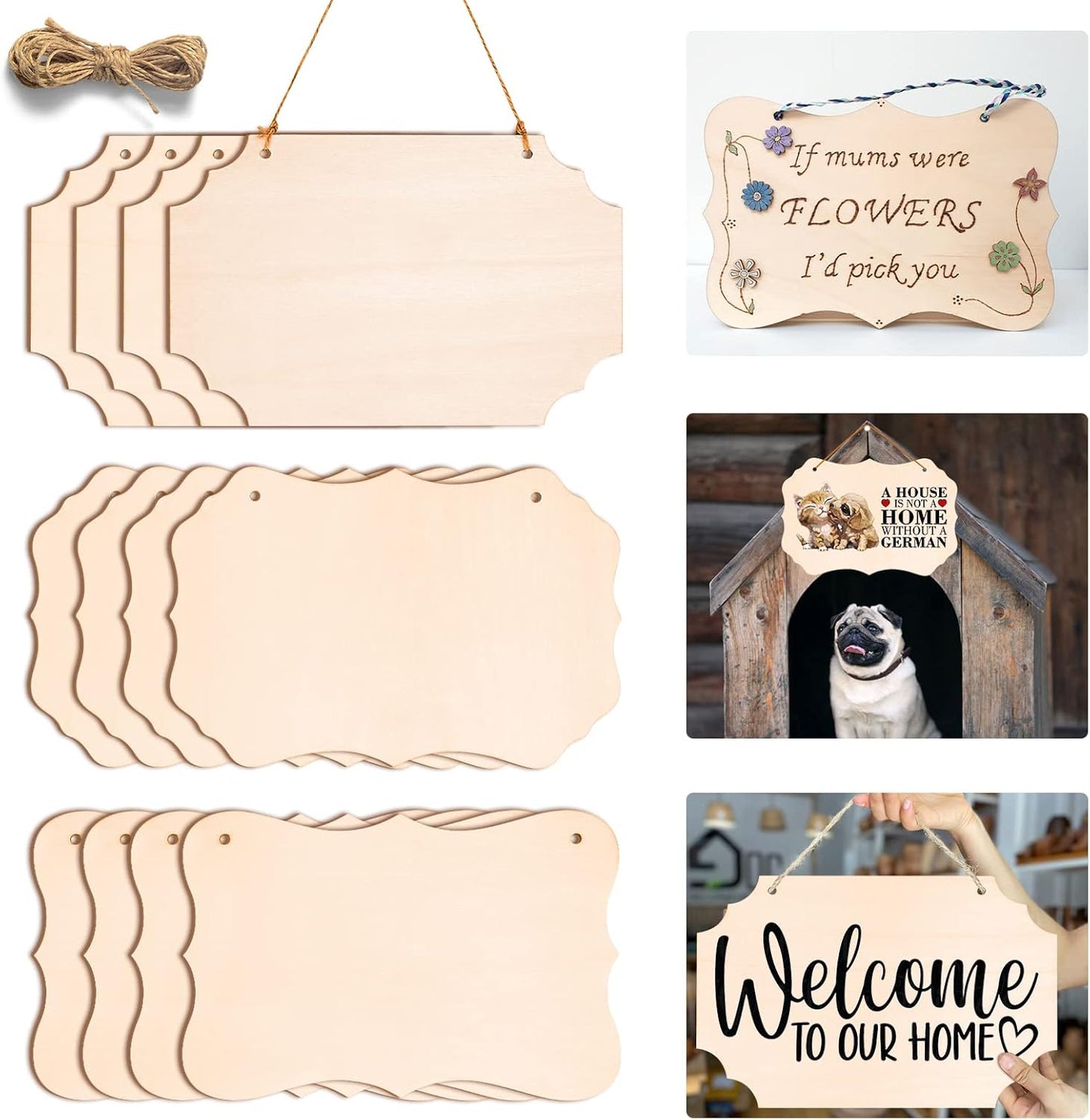 12Pcs Unfinished Wood Crafts, Rectangle-Shaped Wood Plaques for Carfts, Door Hanger, Burning, Painting, DIY Wooden Sign Crafts Holiday Christmas Ornament Home Decor, 8.8 x 5.7 Inches