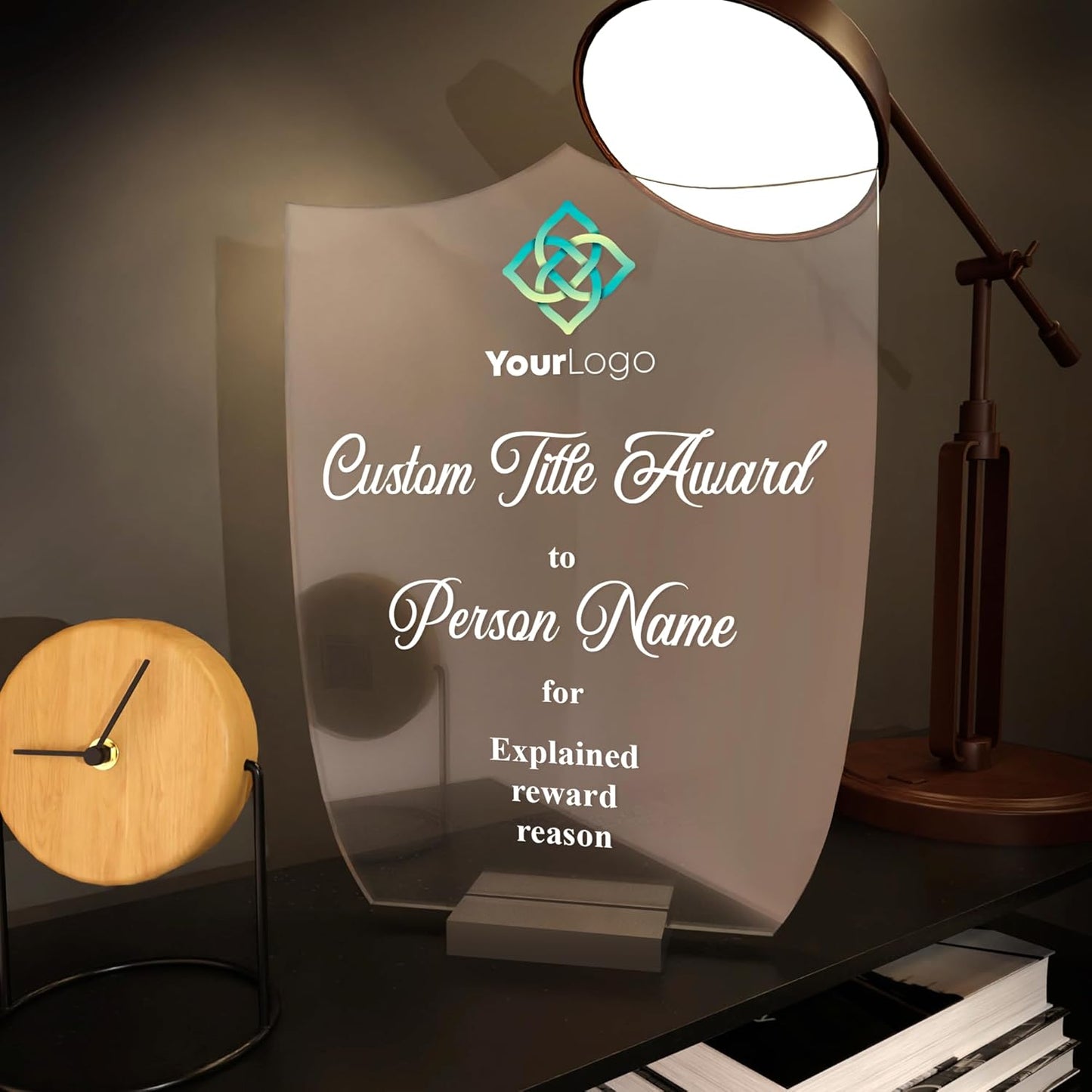 Personalized Acrylic Trophy Award for Activities I Custom Trophy Plaque I Customizable Awards and Trophies I Customize Your Employee Appreciation Gifts (Wide 8" x 10" Height) (Award With Logo)