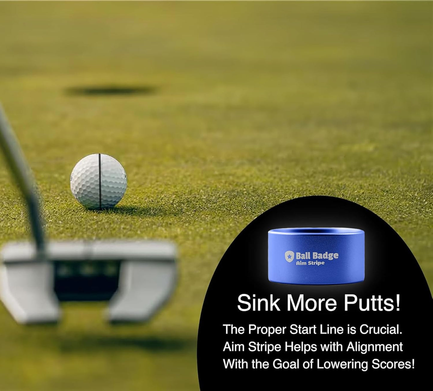 Ball Badge Aim Stripe - 360 Degree Golf Ball Line Marker Kit with Golf Bag Attachment for Perfect Alignment and Precision Putting