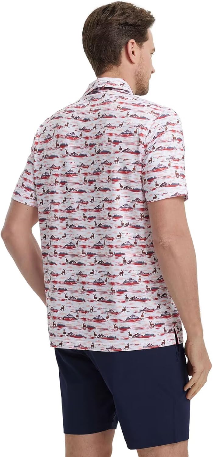 M MAELREG Mens Golf Shirt Short Sleeve Dry Fit Print Moisture Wicking Performance Patterns Collared Polo Shirt