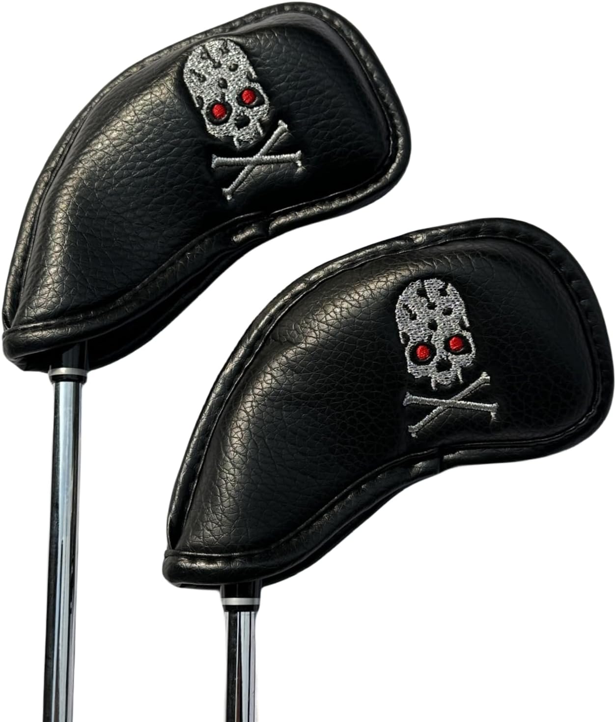 Premium PU Leather Golf Headcovers Set - 10pcs Skull Skeleton Iron Headcovers #3-9, PW, SW, AW - Black Club Protective Case