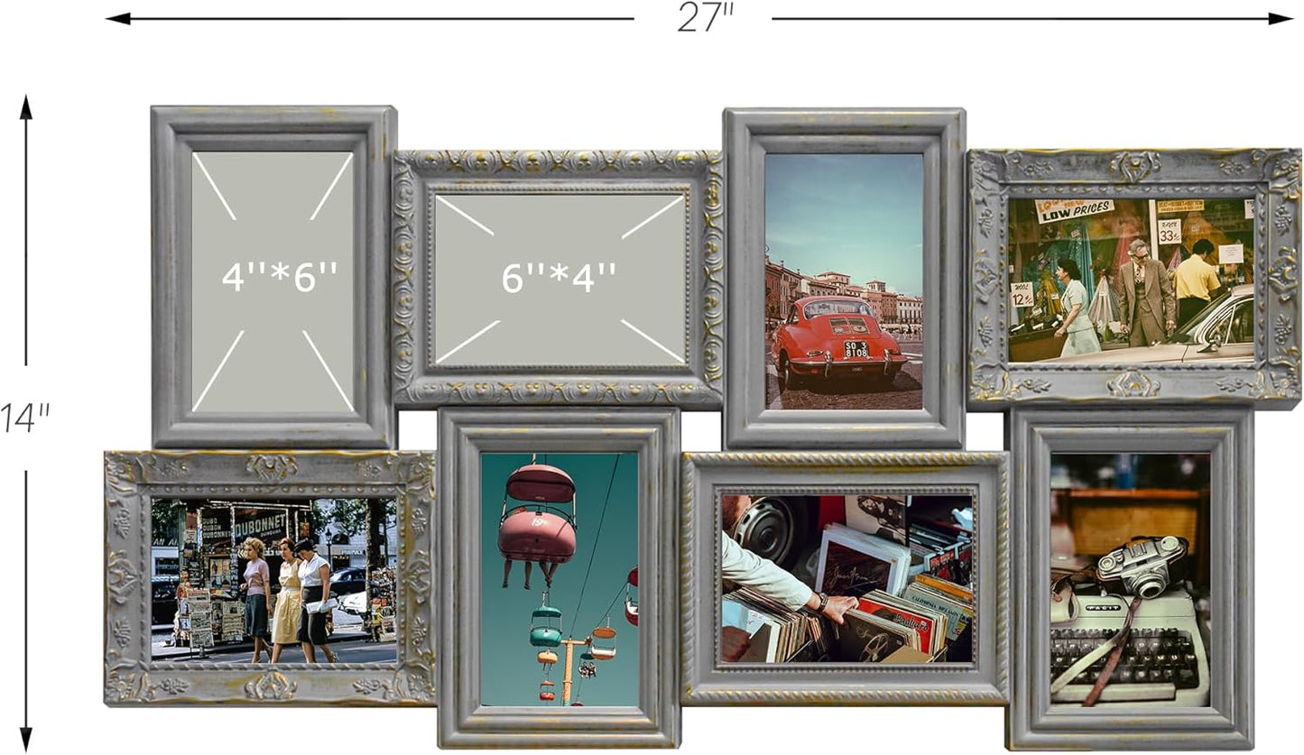 Jerry & Maggie 6 Opening Collage Photo Frame Rustic 23×18 Vintage Embossed Finish PVC Picture Frames Selfie Gallery Collage Wall Hanging For 6×4 Photo, Vintage