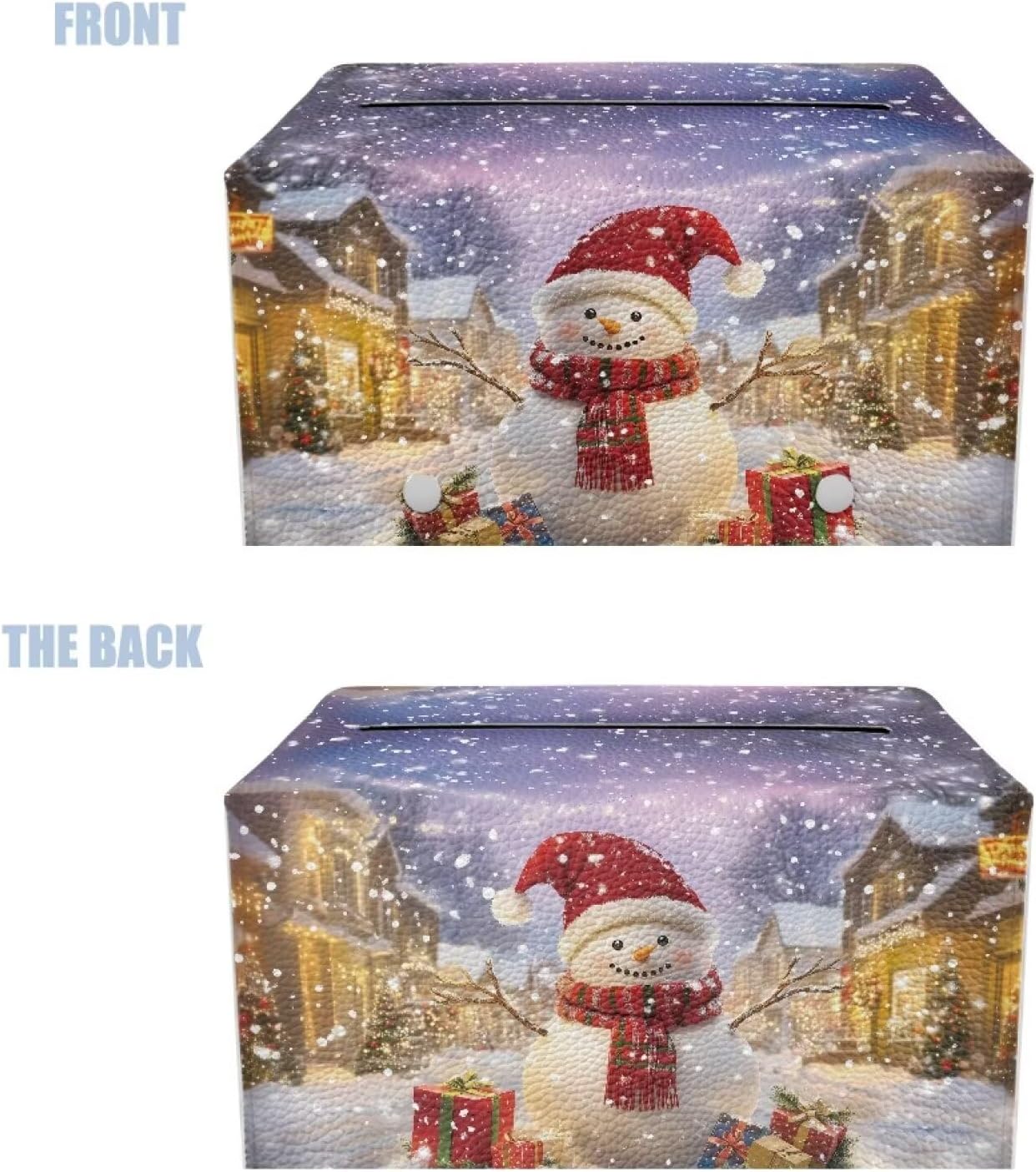 Rectangle Tissue Box Cover Snowman Print Cute Tissue Box Holder with Bottom Belt Christmas Tissues Cube Boxes for House Winter Indoor Decorations for Dining Room