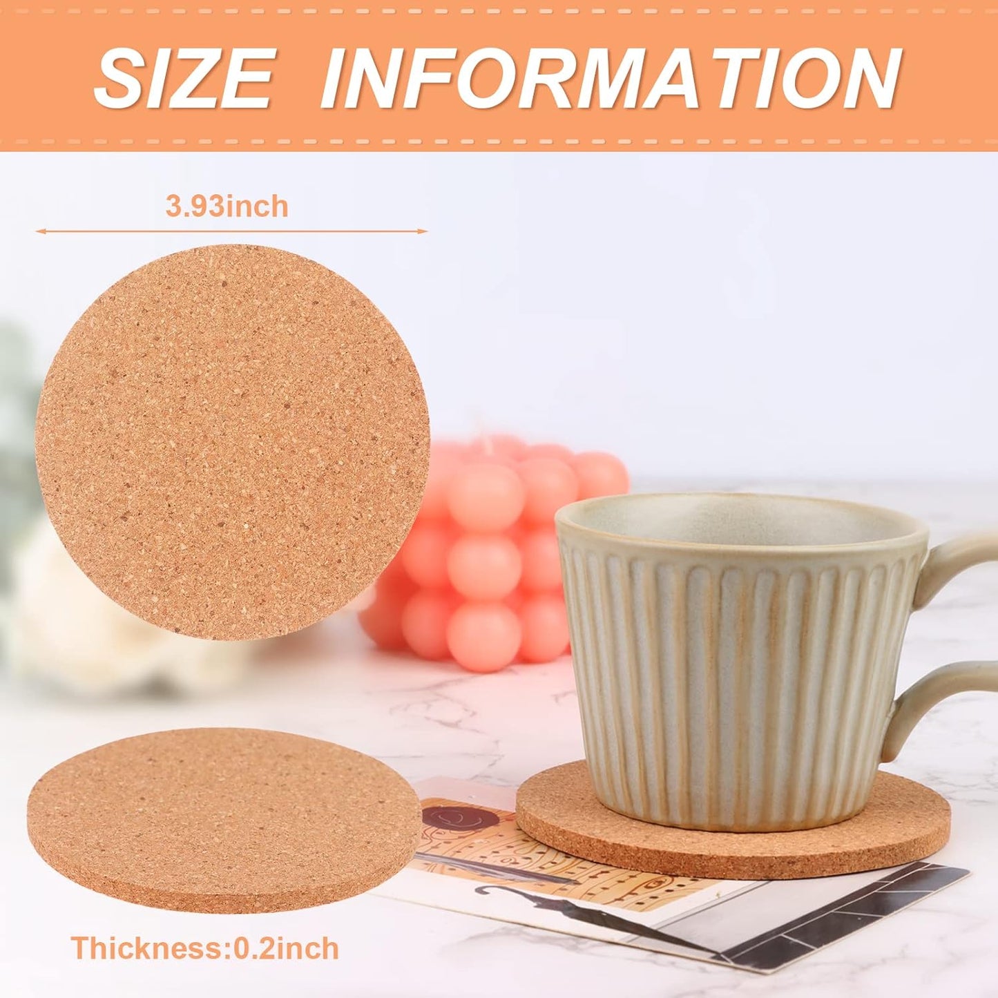 200 PCS Cork Coaster Bulk for Drink Absorbent 4 Inches Tea or Coffee Coaster Set Round Heat Resistant Bar Cup Mat Reusable Table Blank Gift for DIY Craft Holiday Wedding Birthday Party Supply