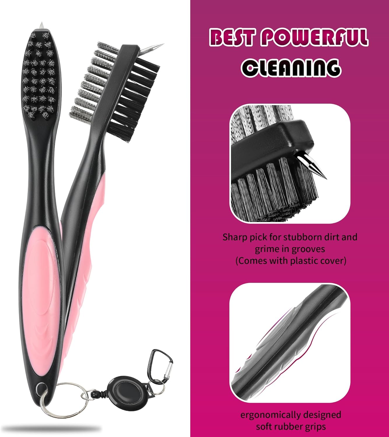 Mile High Life Golf Club Brush, Club Groove Cleaner with 2 Ft Retractable Extension Cord and Aluminum Carabiner, Golf Bag Accessories for Men and Women