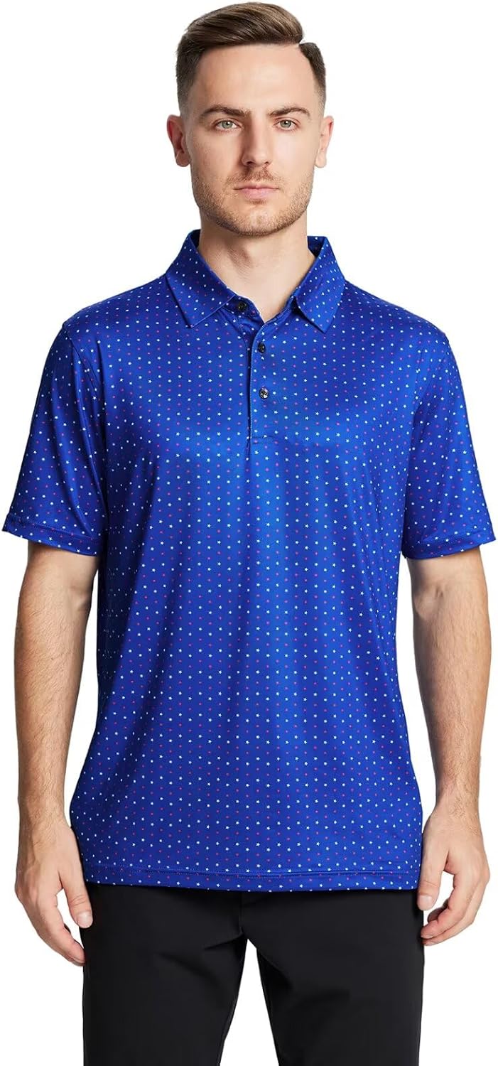 Golf Shirts for Men Dry Fit Short Sleeve Print Performance Moisture Wicking Polo Shirt