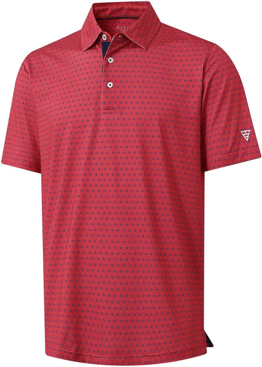 M MAELREG Mens Golf Shirt Short Sleeve Dry Fit Print Moisture Wicking Performance Patterns Collared Polo Shirt
