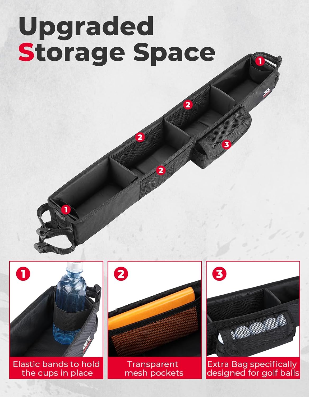 KEMIMOTO Upgraded Golf Cart Front Storage Basket No Drilling Golf Cart Storage Tray Compatible with EZGO Drive Club Car Kandi Electric Golf Carts, 1680D Golf Cart Caddy Organizer, Black