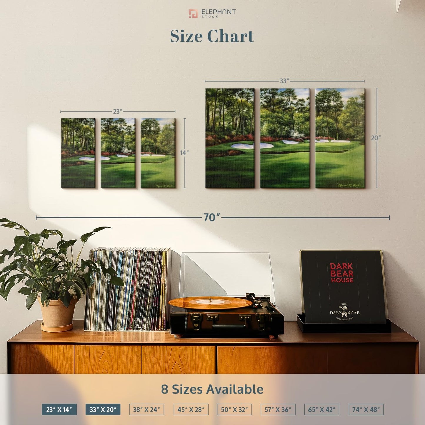 ElephantStock Augusta National 13th Hole I Wall Art - Horizontal Canvas - 3-Piece Living Room Wall Decor - Painting Sports Canvas Print - Green and Red Decor for Wall by Marci Rule - 23" X 14"