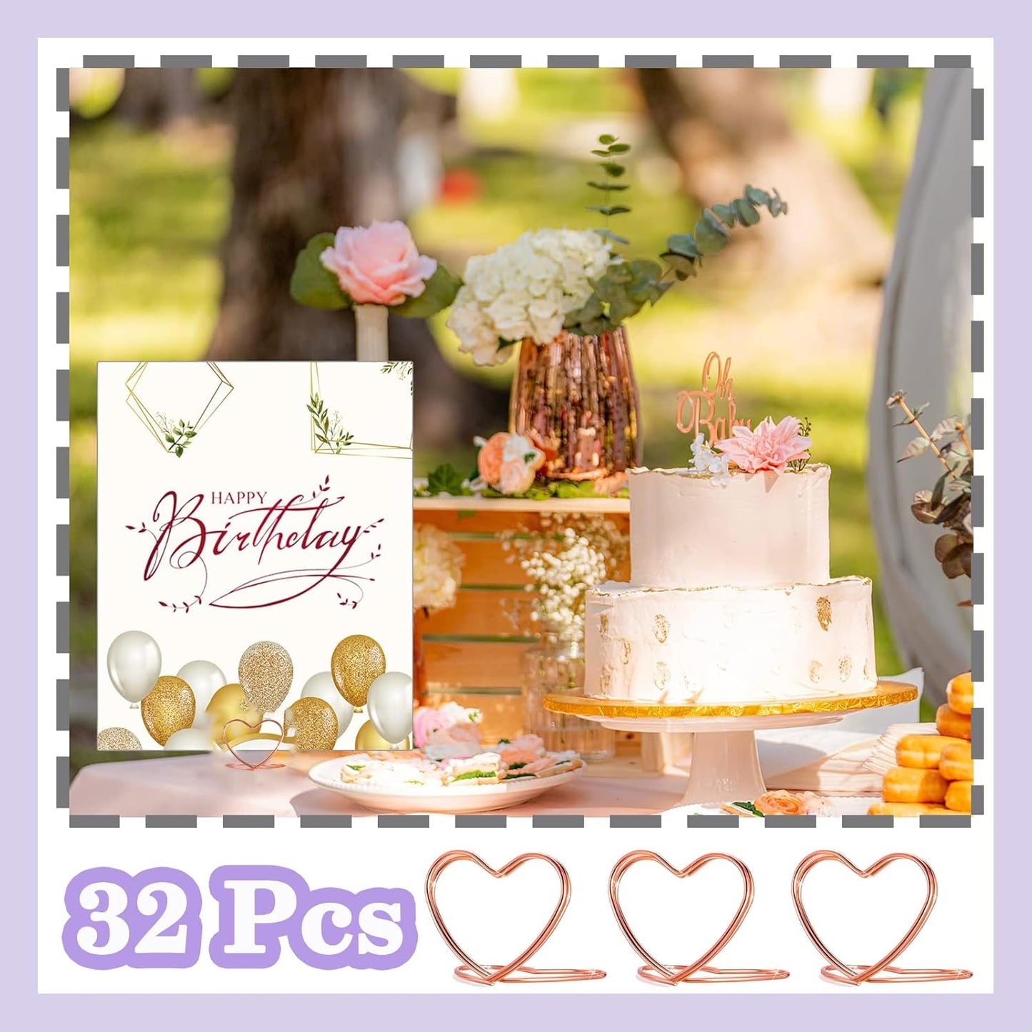 CUNGLIN Gold Table Number Place Card Holders 32 PCS, Heart Shape Photo Card Stand Business Card Card Holders for Wedding Party Mini PhotoPlaying Cards Holder Picture Menu Memo Christmas Card Clips