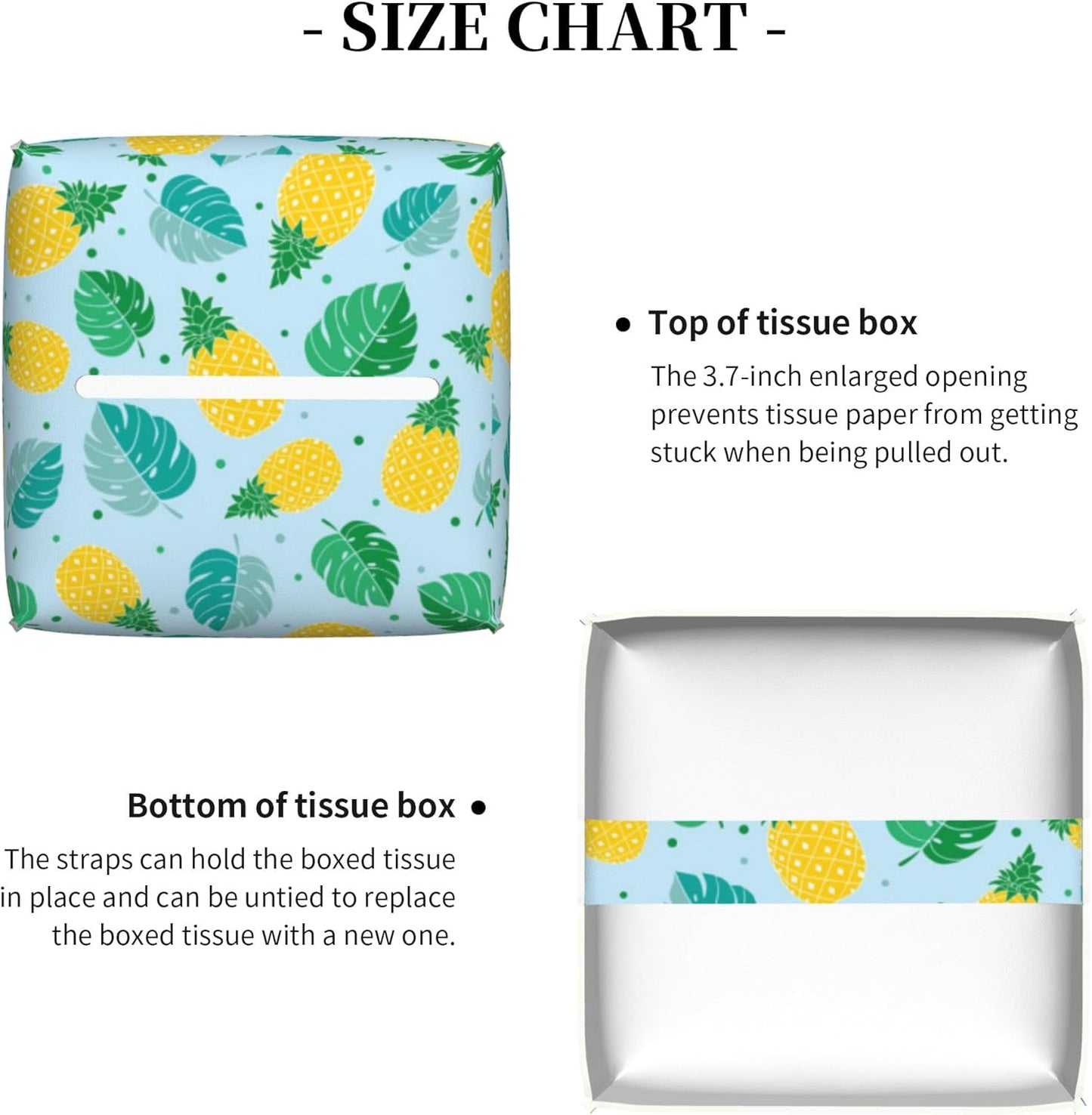 Pineapple and Tropical Leaves Tissue Box Cover Leather Tissue Box Holder Square Facial Paper Organizer Dispenser for Bathroom Kitchen Bedroom Vanity Countertop Night Stands