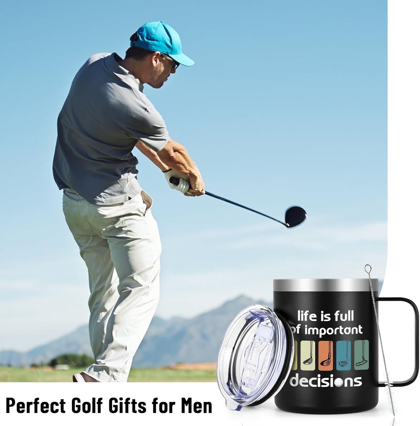 Lifecapido Golf Stainless Steel Coffee Mug, Life is Full of Important Decisions - Golf Gifts Birthday Gift Christmas Gifts Father's Day Gift for Men Dad Golfer Grandpa Boss Coworker (12oz, Black)