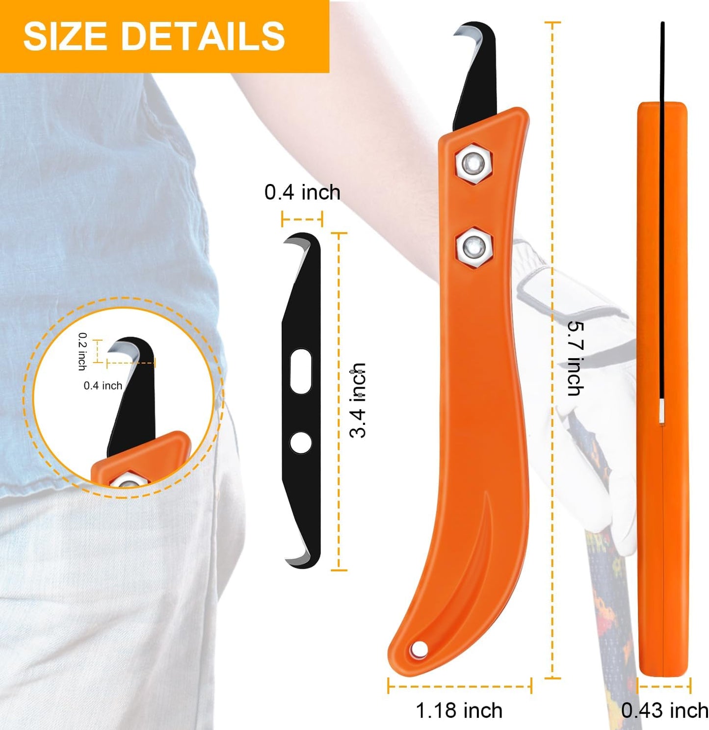 10pcs Club Hook Blade Knife with Handle, 3.4 Inch Double-end Golf Grip Removal Tool Kit with Plastic Box, DIY Hook Blades for Regripping Golf Club Mountain Bike Grip Baling Twine Black Orange