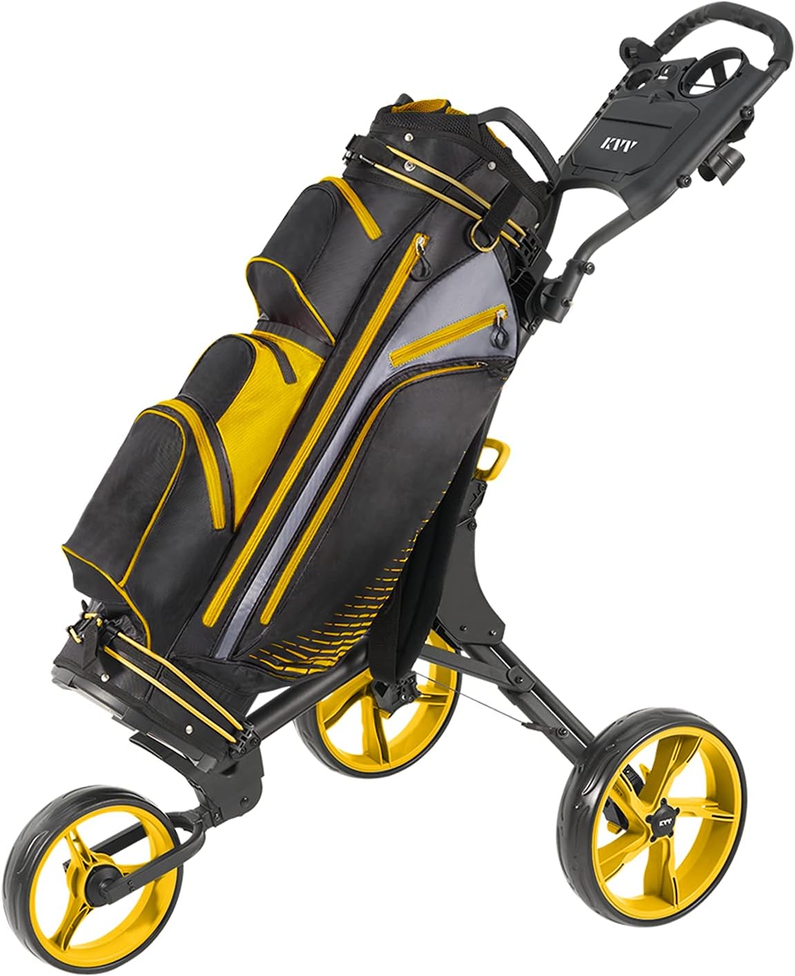 KVV 3 Wheel Golf Push Cart Ultra Lightweight Smallest Folding Size, New-Version Scorecard Holder