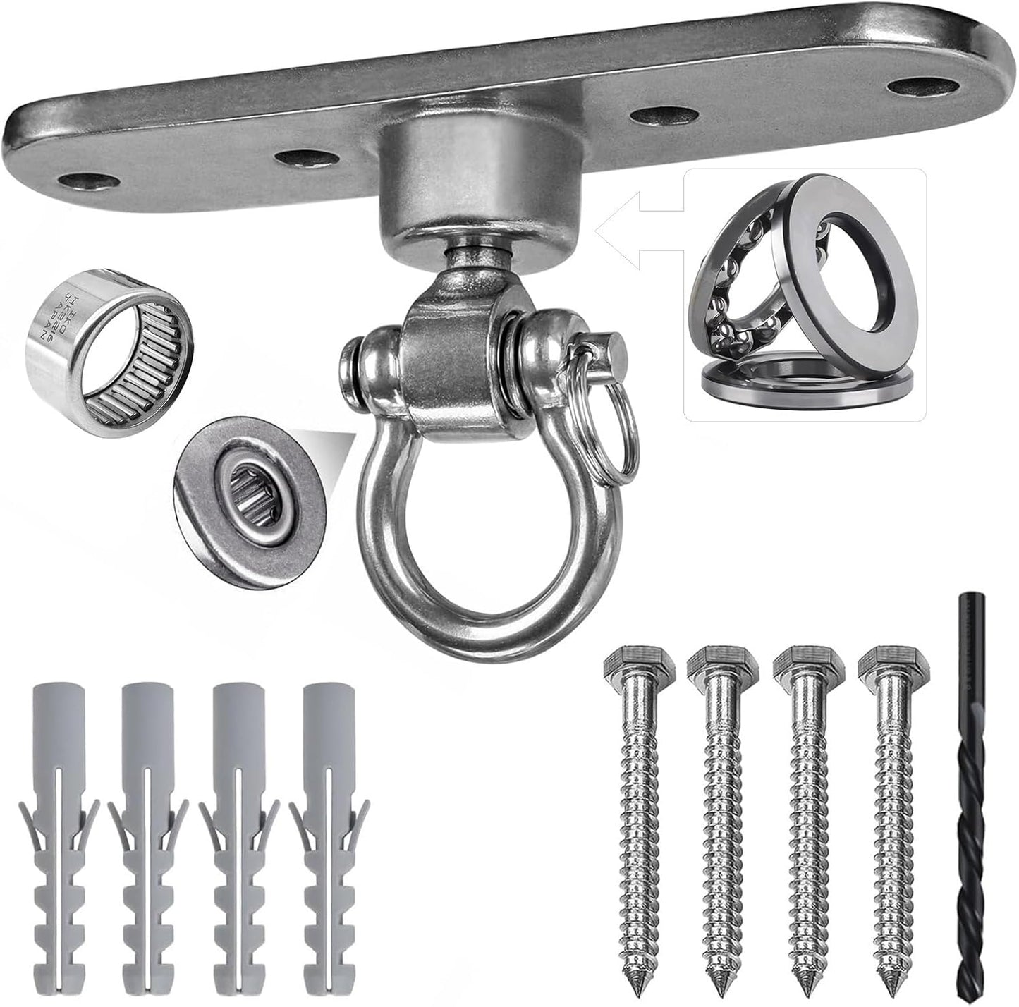 Heavy Duty Stainless Swing Hanger with Smooth Swing Bearings 180°+360°, 1500 lb Capacity for Indoor Outdoor Playground Yoga Hammock Chair Sandbag Porch Swing Bag