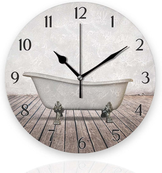 Battery Operated Wall Clocks 12 Inch,Bathroom Bathtubs,Silent Home Decor for Bathroom,Living Room,Bedroom