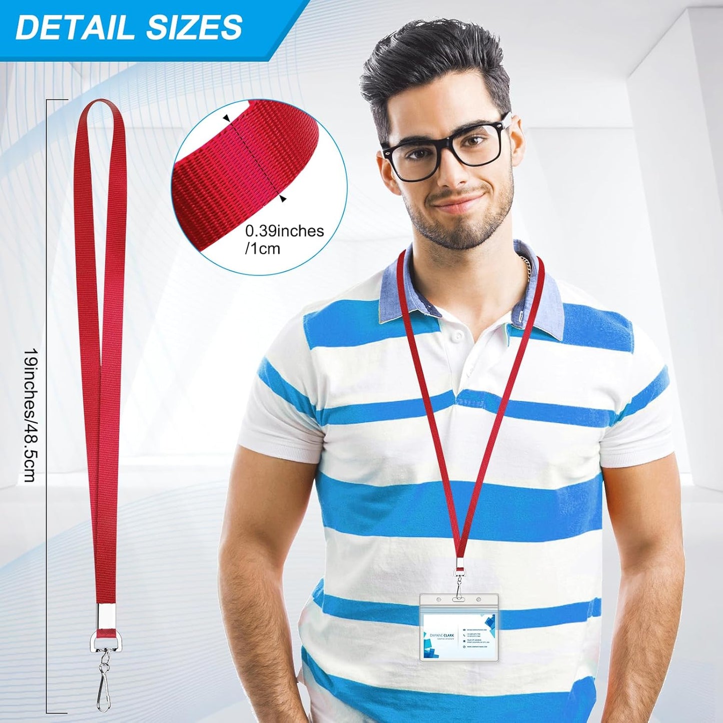 50 Pack Bulk Lanyard for ID Badge Holder Durable Flat Lanyard with Swivel Hook and Badge Clip (Red)