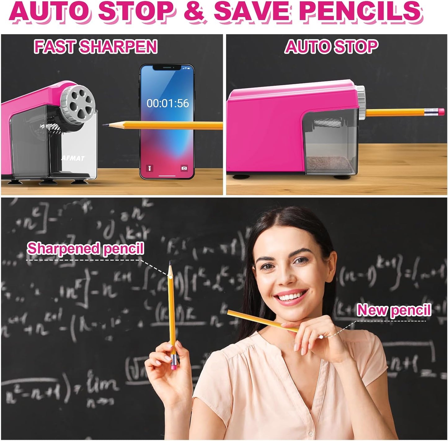AFMAT PSX4 Electric Pencil Sharpener Heavy Duty, 6-Hole Classroom Pencil Sharpener for 6-11mm Pencils, Auto Stop Pencil Sharpeners Plug in, 10,000+ Sharpenings, Save Colored Pencils, Teacher Must Have