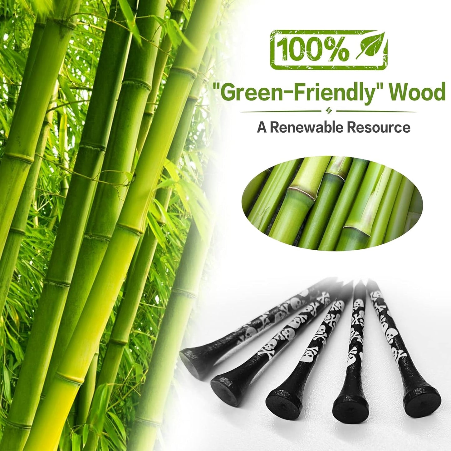 FINGER TEN Golf Tees Wood 3 1/4 2 3/4 Inch Wooden Bamboo 50/120 Count, Durable Biodegradable Colored Bulk Tee 70mm 83mm