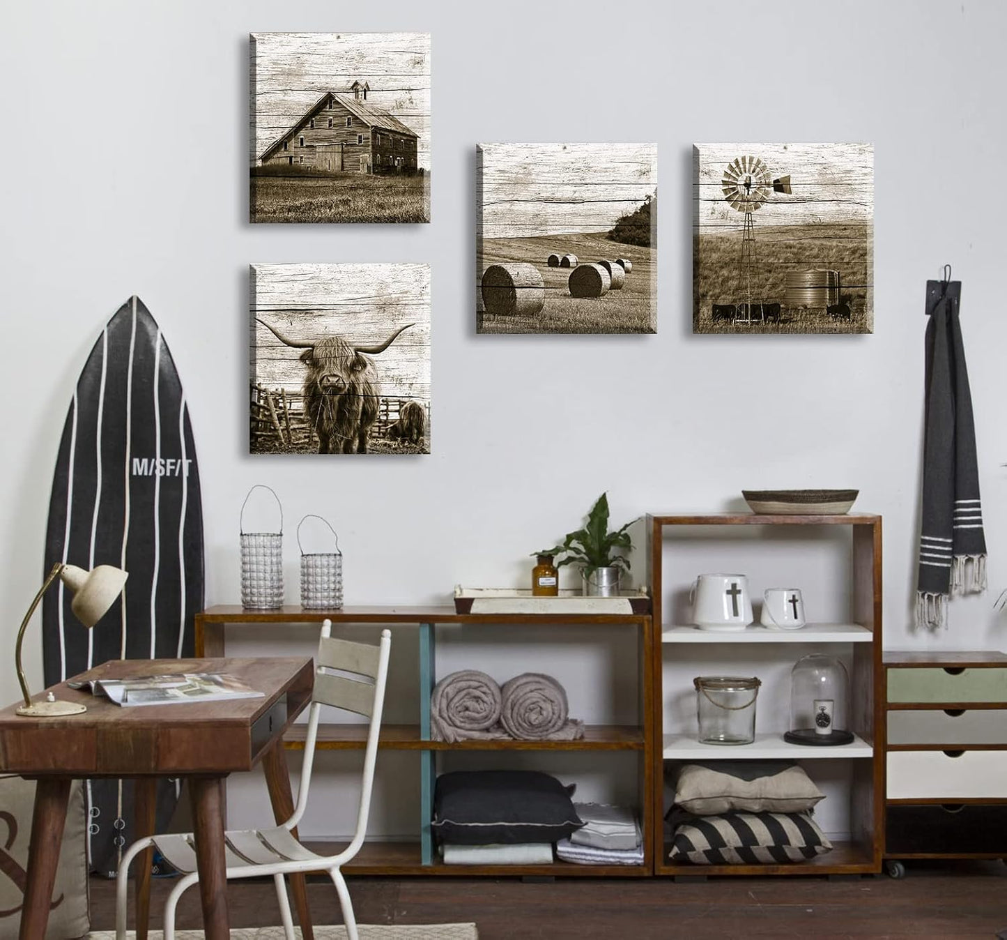 DJSYLIFE Western Decor Farmhouse Wall Decor Highland Cow Wall Art Rustic Painting Poster for Men's Bedroom Office Canvas Printed Poster Home Decoration Artwork 12" Wx12 Hx4