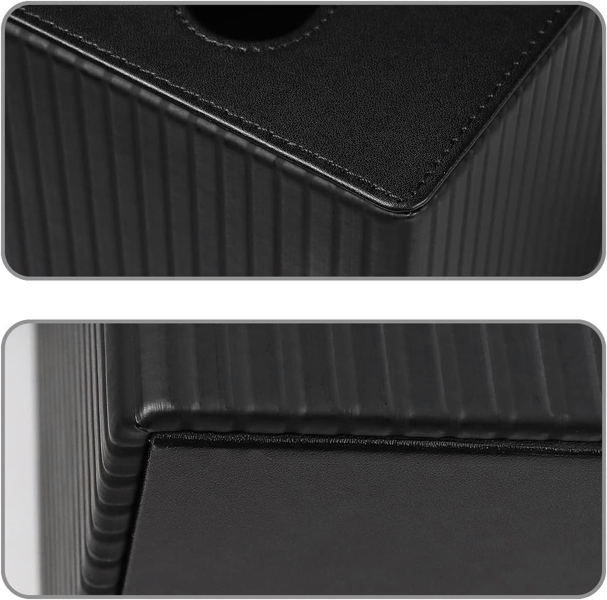 PU Leather Tissue Box Cover Square Tissue Box Holder with Magnetic Closure (Black Stripe)