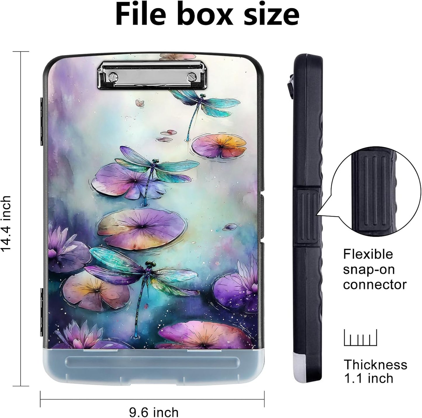 Clipboard with Storage - Large Capacity,Nursing Clipboard with Pen Holder,Heavy Duty,Plastic Side-Opening Folder for Teacher,Nurse - Watercolor Dragonflies