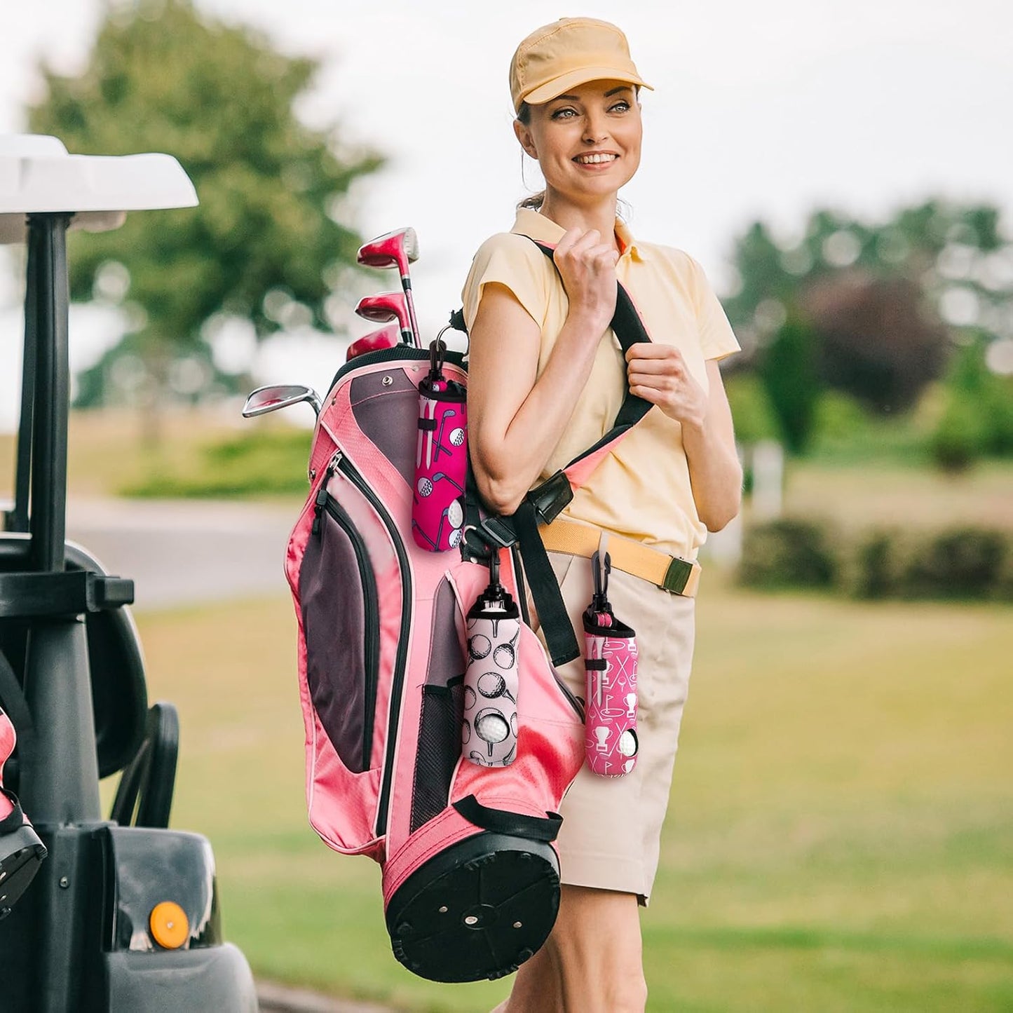 Bencailor 12 Pcs Golf Ball Tee Holder Neoprene Golf Ball Pouch Carry Bag Portable Neoprene Accessories for Women Keychain Belt Clip Bag Gifts Ladies Golfer