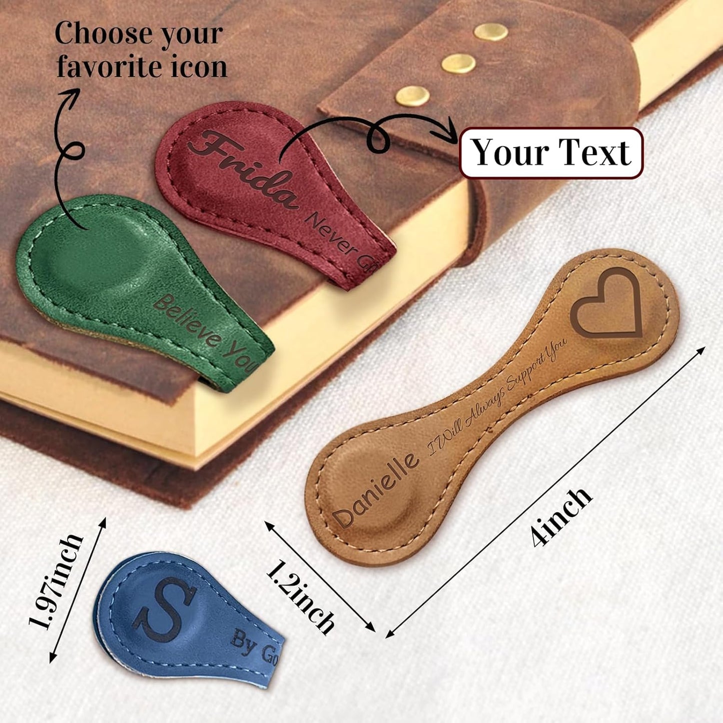 Personalized Leather Magnetic Bookmarks, Custom Engraved Magnetic Bookmarks Clips with 26 Letters Name Initial, Personalized Gifts for Book Lovers, Teachers, Kids, Readers