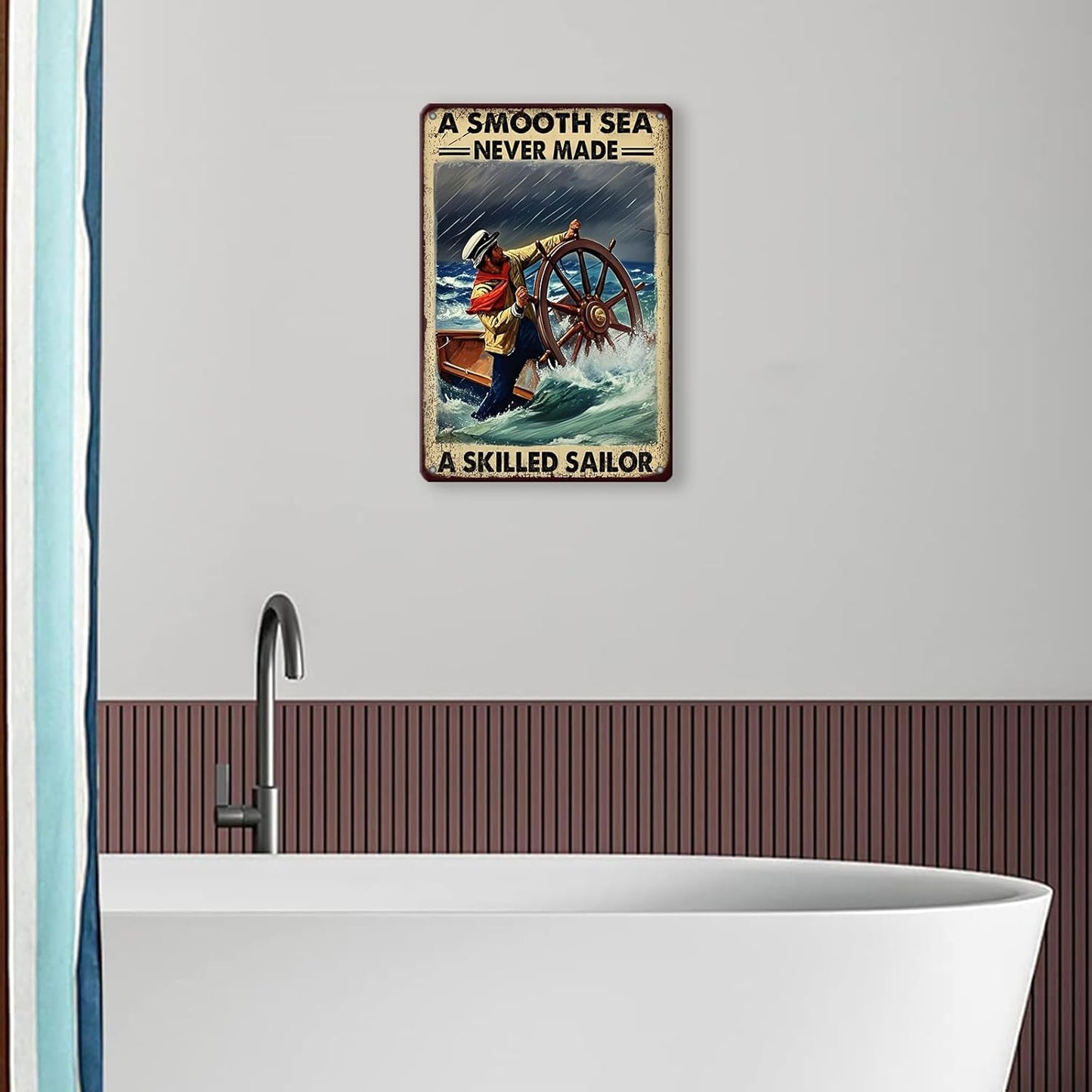 Vintage Tin Sign Metal Poster Plaque A Smooth Sea Never Made A Skilled Sailor Sailing Ship Poster Metal Sign Iron Painting Retro Wall Decor for Home Hotel Cafes Sign Gift 8x12 Inch