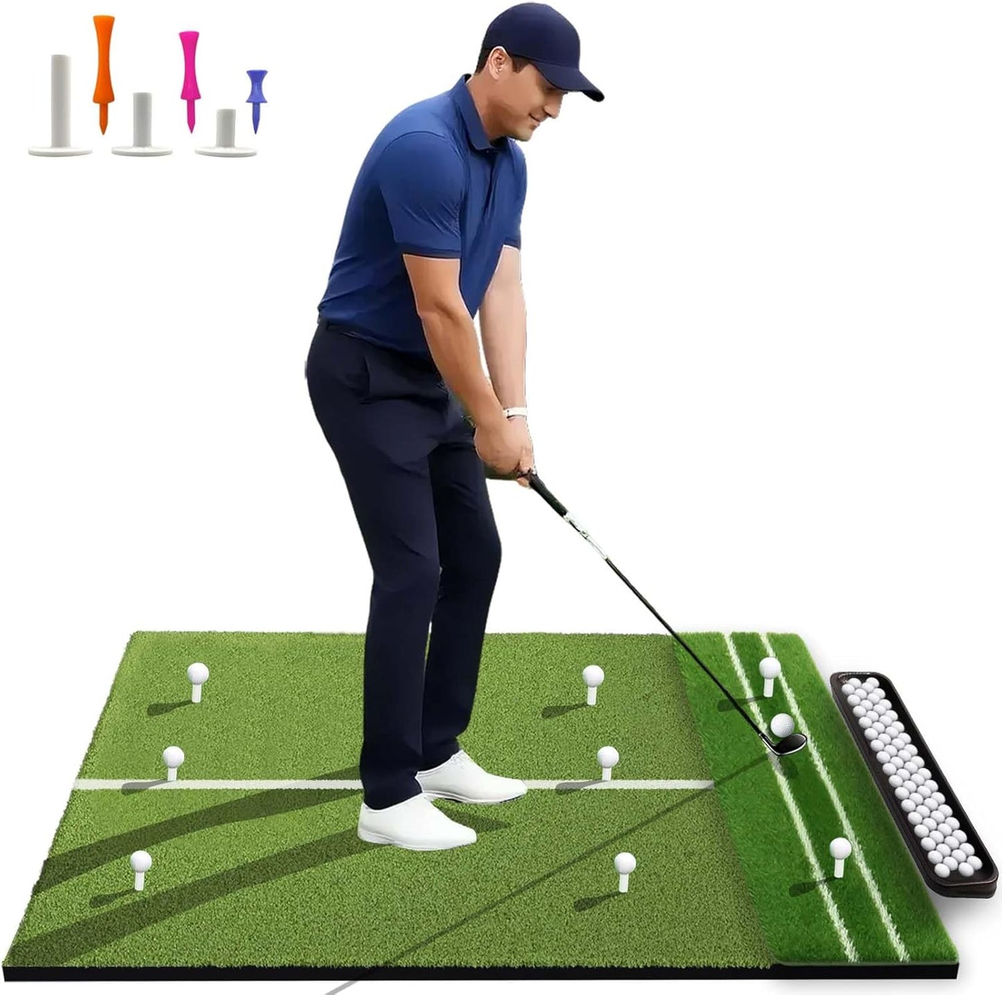 Upgraded 5x4ft Golf Hitting Mats,with Ball Tray, Thick Turf, 3 Tees for Driving Range, Indoor & Outdoor Practice Hitting, Swing & Chipping, Premium Dual-Turf Golf Mats Ideal Gifts for Men Dad.