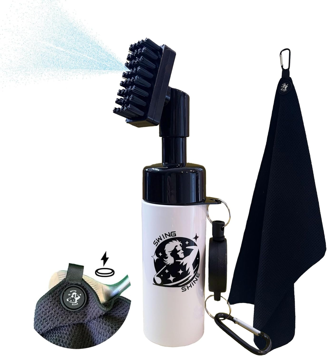 Golf Club Cleaner- Microfiber Golf Towel- Golf Club Cleaner Brush-Holds 6oz of Water- Golf Club Spray Bottle- Compact and Durable, Golf Accessories for Men- Golf Club Spray Brush with Water