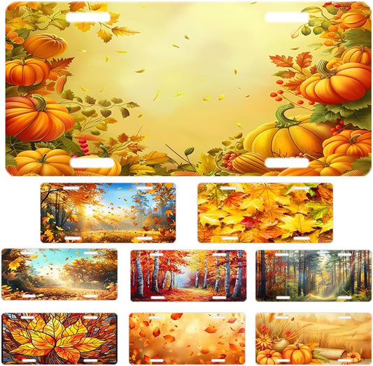 Custom License Plate Personalized Fall Autumn Funny Aluminum Front License Plates Decorative Rust-Free Metal Car Plate Covers for Women Men Car Tag Accessories fit Truck SUV Rv 12 X 6 in